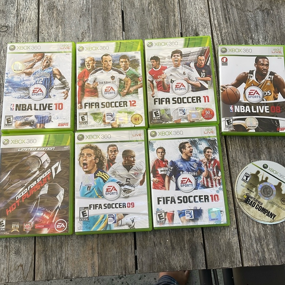 FIFA,need for speed,NBA live,Bad company Xbox 360 games.